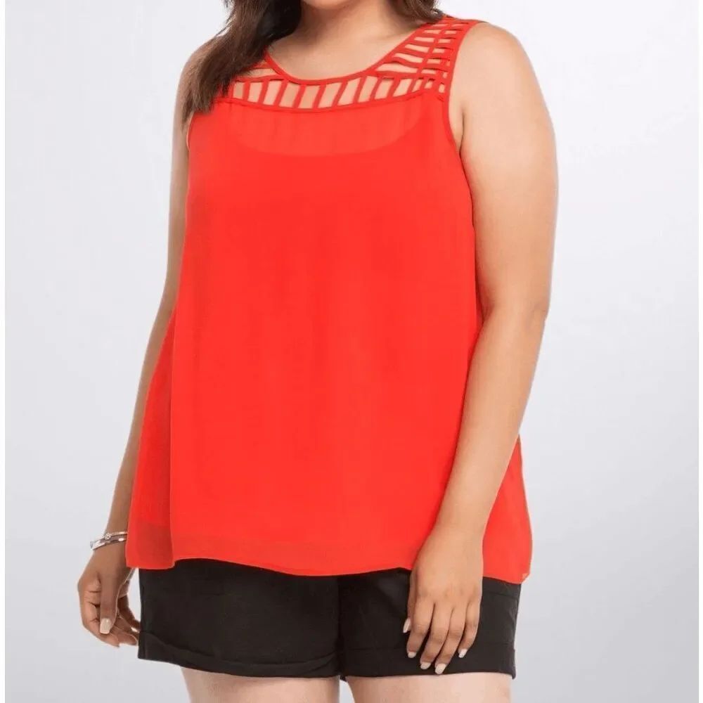 Torrid Red Sheer Chiffon Cage Neck Tank Top Size 1 14/16 NWT